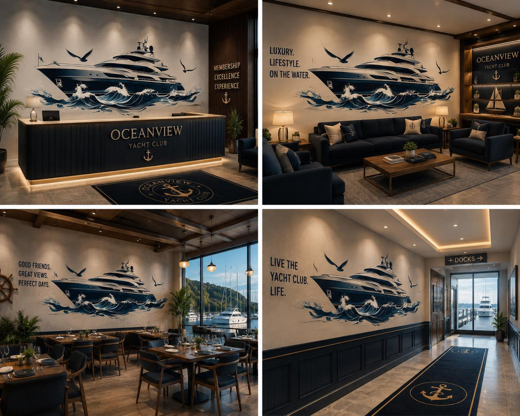 Yacht Wall Decal, Luxury Boat Wall Art for Yacht Club, Marina & Nautical Business Decor