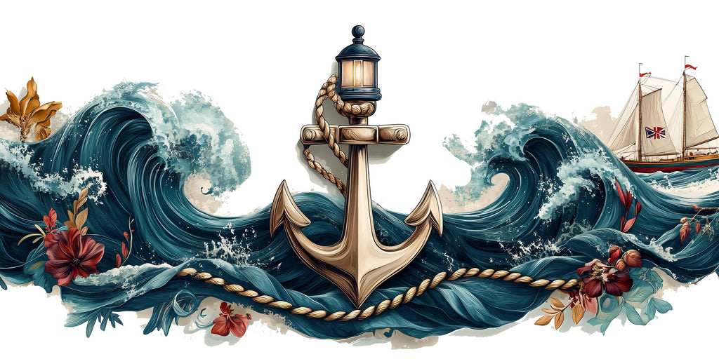 Anchor Wall Decal, Nautical Ocean Wave Wall Art, Yacht Club Marina Decor, Sailing Club Decor