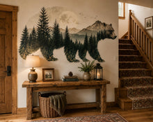 Load image into Gallery viewer, Bear Forest Wall Decal, Mountain Bear Wall Sticker, Rustic Cabin Wall Decor, Woodland Wall Art, Airbnb Lodge Decor, Nature Vinyl Decal