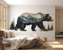 Load image into Gallery viewer, Bear Mountain Wall Decal, Rustic Cabin Wall Decor, Woodland Bear Wall Sticker, Mountain Lodge Wall Art, Airbnb Cabin Decor, Nature Vinyl
