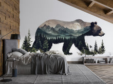 Load image into Gallery viewer, Bear Mountain Wall Decal, Rustic Cabin Wall Decor, Woodland Bear Wall Sticker, Mountain Lodge Wall Art, Airbnb Cabin Decor, Nature Vinyl