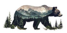 Load image into Gallery viewer, Bear Mountain Wall Decal, Rustic Cabin Wall Decor, Woodland Bear Wall Sticker, Mountain Lodge Wall Art, Airbnb Cabin Decor, Nature Vinyl