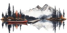 Load image into Gallery viewer, Mountain Lake Wall Decal, Rustic Cabin Wall Decor, Canoe Lake Wall Sticker, Lodge Fireplace Wall Art, Airbnb Cabin Decor, Nature Vinyl Decal