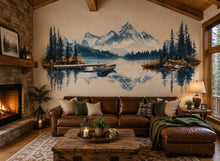 Load image into Gallery viewer, Mountain Lake Wall Decal, Rustic Cabin Wall Decor, Lake House Wall Sticker, Mountain Landscape Wall Art, Airbnb Lodge Decor, Nature Vinyl