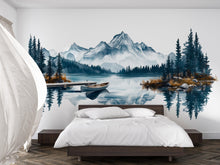 Load image into Gallery viewer, Mountain Lake Wall Decal, Rustic Cabin Wall Decor, Lake House Wall Sticker, Mountain Landscape Wall Art, Airbnb Lodge Decor, Nature Vinyl