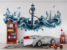 Load image into Gallery viewer, Anchor Wall Decal, Lighthouse Ocean Wave Wall Art, Yacht Club Marina Nautical Decor