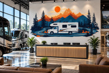 Load image into Gallery viewer, RV Wall Decal, Motorhome Dealership Wall Art, Camper Mountain Decor, RV Showroom Mural, Camping Adventure Wall Decal