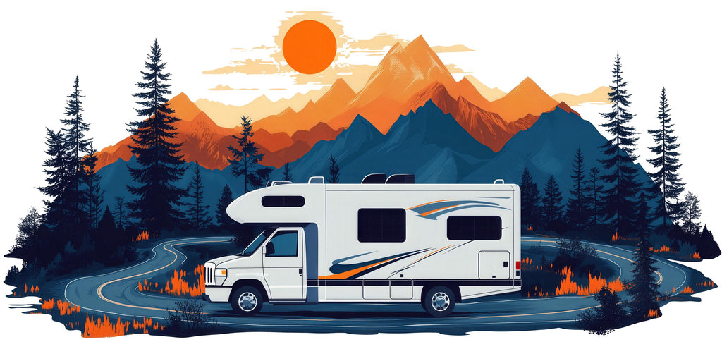 RV Wall Decal, Motorhome Dealership Wall Art, Camper Mountain Decor, RV Showroom Mural, Camping Adventure Wall Decal