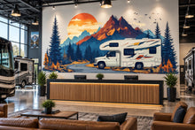 Load image into Gallery viewer, RV Wall Decal, Motorhome Dealership Decor, Camper Showroom Wall Art, Mountain RV Mural, Camping Adventure Wall Decal