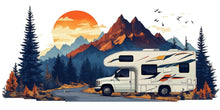 Load image into Gallery viewer, RV Wall Decal, Motorhome Dealership Decor, Camper Showroom Wall Art, Mountain RV Mural, Camping Adventure Wall Decal