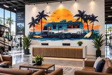 Load image into Gallery viewer, RV Wall Decal, Camper Dealership Decor, Travel Trailer Wall Art, RV Showroom Mural, Tropical Camping Wall Decal