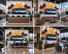 Load image into Gallery viewer, RV Wall Decal, Camper Dealership Decor, Travel Trailer Wall Art, RV Showroom Mural, Tropical Camping Wall Decal