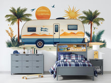Load image into Gallery viewer, Camper Wall Decal, RV Dealership Decor, Travel Trailer Wall Art, Coastal RV Showroom Decor, Beach Camping Wall Decal