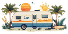 Load image into Gallery viewer, Camper Wall Decal, RV Dealership Decor, Travel Trailer Wall Art, Coastal RV Showroom Decor, Beach Camping Wall Decal