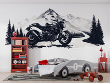 Load image into Gallery viewer, Motorcycle Wall Decal, Motorcycle Dealership Decor, Bike Showroom Wall Art, Mountain Road Mural, Biker Garage Wall Decal