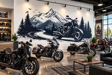 Load image into Gallery viewer, Motorcycle Wall Decal, Harley Style Dealership Decor, Cruiser Bike Wall Art, Motorcycle Showroom Decor, Mountain Road Decal