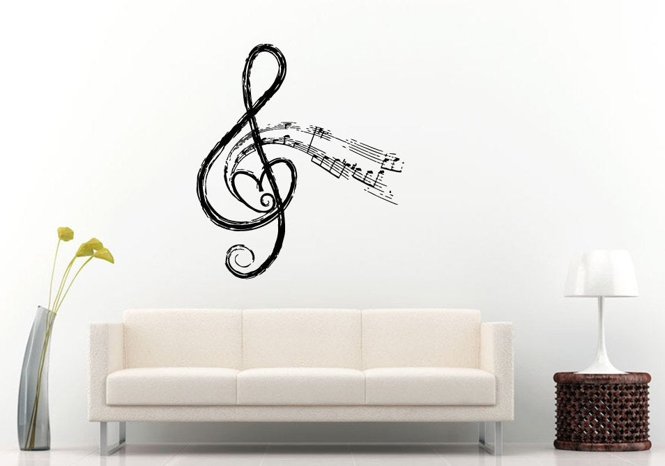 Music Treble Clef Painted Notes Melody Wall Decal Vinyl Sticker Mural Room Decor L1233