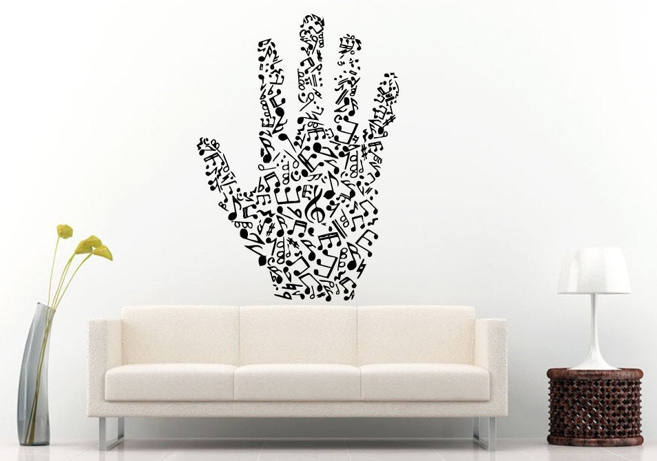 Musical Music Human Hand Palm Musicians Hand Wall Decal Vinyl Sticker Mural Room Decor L1235