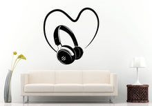 Load image into Gallery viewer, Dj Music Headphones With Love Heart Wall Decal Vinyl Sticker Mural Room Decor L1236
