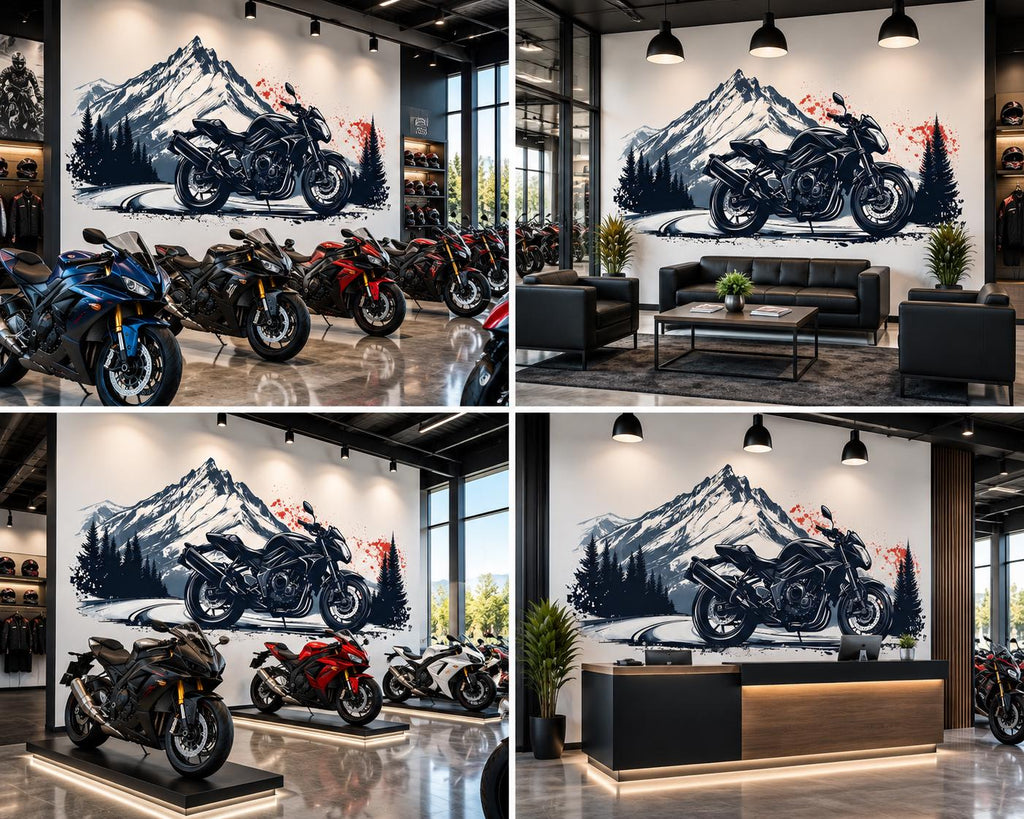 Sport Motorcycle Wall Decal, Motorcycle Dealership Decor, Mountain Bike Wall Art, Showroom Wall Graphic, Racing Motorcycle Decor