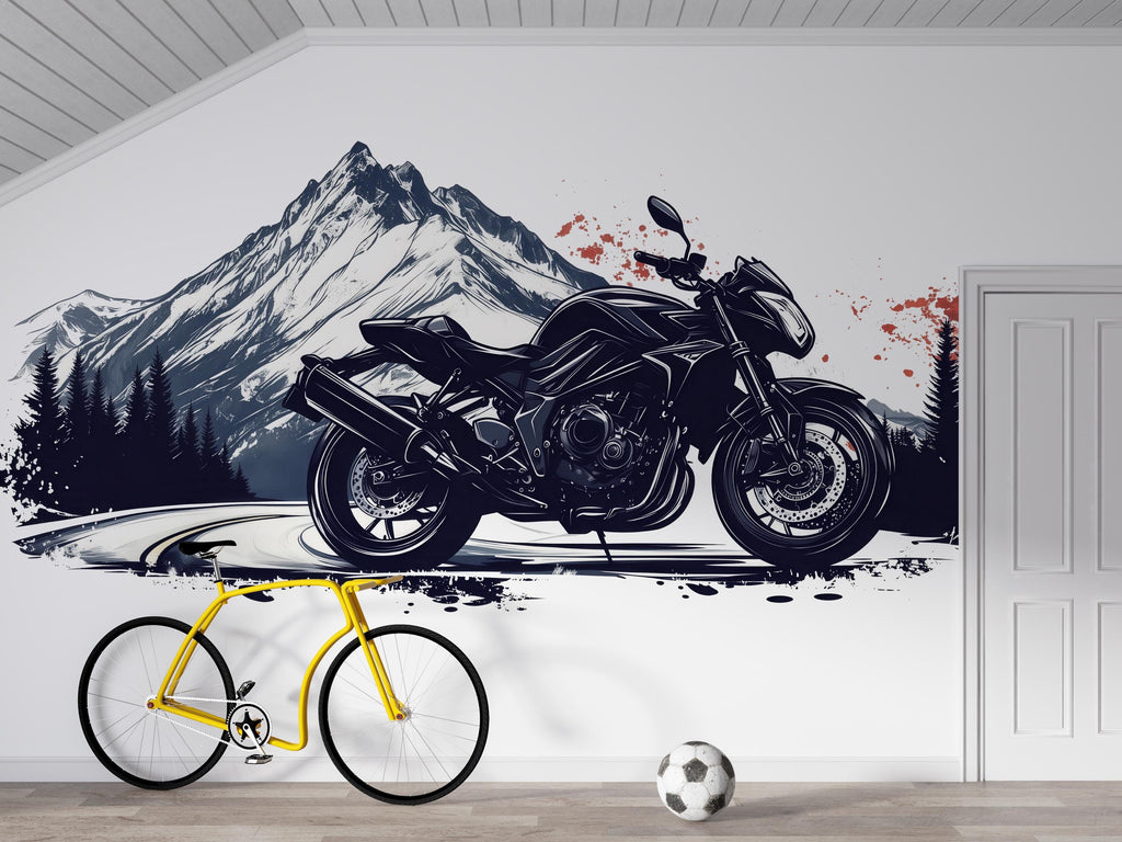Sport Motorcycle Wall Decal, Motorcycle Dealership Decor, Mountain Bike Wall Art, Showroom Wall Graphic, Racing Motorcycle Decor