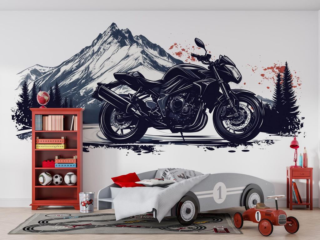Sport Motorcycle Wall Decal, Motorcycle Dealership Decor, Mountain Bike Wall Art, Showroom Wall Graphic, Racing Motorcycle Decor