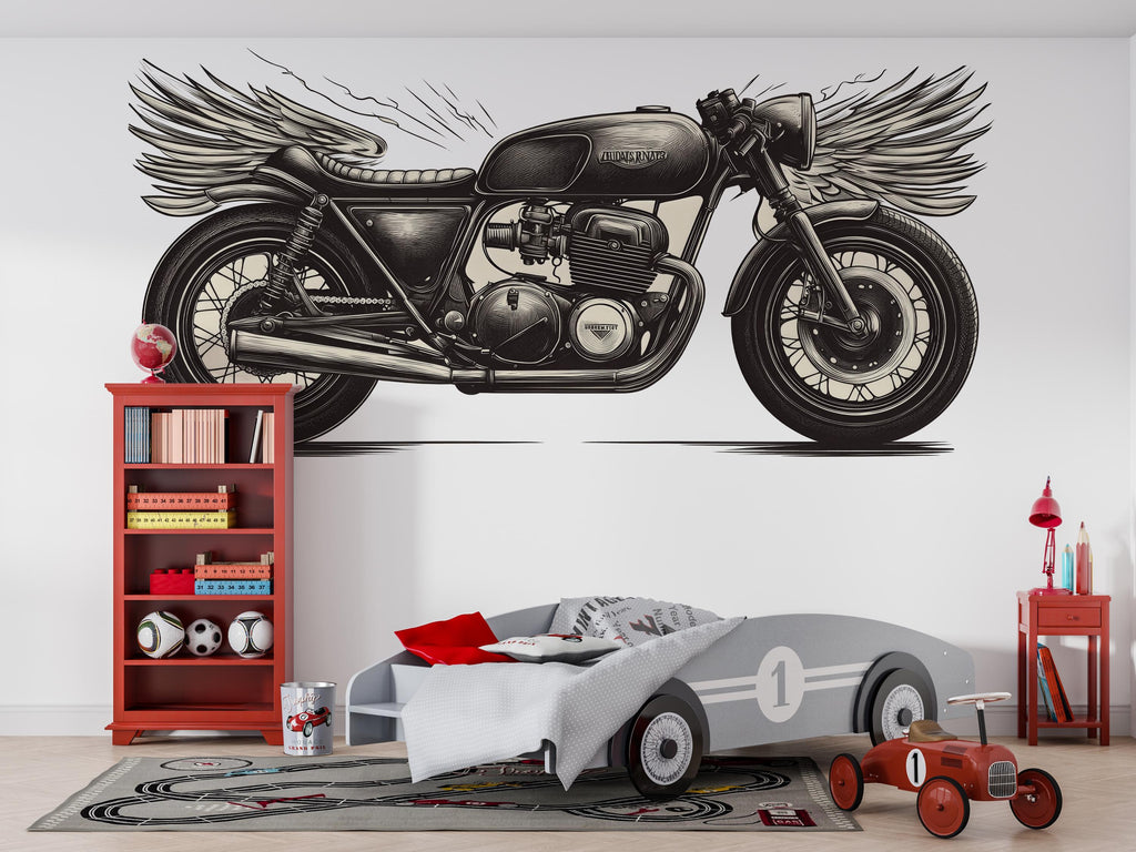 Cafe Racer Wall Decal, Vintage Motorcycle Wall Art, Motorcycle Dealership Decor, Biker Garage Decor, Retro Bike Shop Wall Graphic