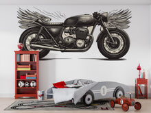 Load image into Gallery viewer, Cafe Racer Wall Decal, Vintage Motorcycle Wall Art, Motorcycle Dealership Decor, Biker Garage Decor, Retro Bike Shop Wall Graphic