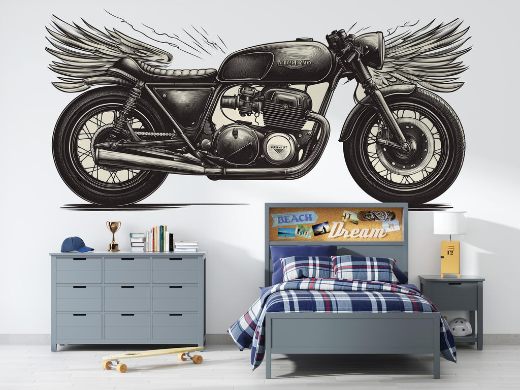 Cafe Racer Wall Decal, Vintage Motorcycle Wall Art, Motorcycle Dealership Decor, Biker Garage Decor, Retro Bike Shop Wall Graphic