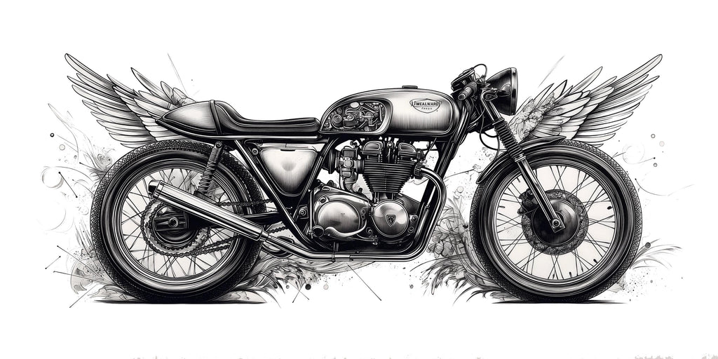 Cafe Racer Wall Decal, Winged Motorcycle Wall Art, Vintage Motorcycle Decor, Motorcycle Shop Decor, Biker Garage Wall Graphic