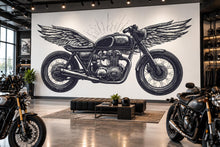 Load image into Gallery viewer, Winged Cafe Racer Wall Decal, Vintage Motorcycle Wall Art, Motorcycle Dealership Decor, Biker Garage Decal, Retro Bike Shop Decor