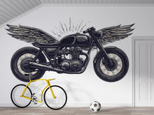 Load image into Gallery viewer, Winged Cafe Racer Wall Decal, Vintage Motorcycle Wall Art, Motorcycle Dealership Decor, Biker Garage Decal, Retro Bike Shop Decor