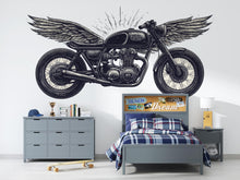 Load image into Gallery viewer, Winged Cafe Racer Wall Decal, Vintage Motorcycle Wall Art, Motorcycle Dealership Decor, Biker Garage Decal, Retro Bike Shop Decor