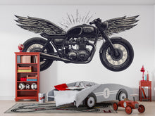 Load image into Gallery viewer, Winged Cafe Racer Wall Decal, Vintage Motorcycle Wall Art, Motorcycle Dealership Decor, Biker Garage Decal, Retro Bike Shop Decor