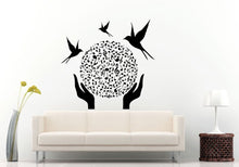 Load image into Gallery viewer, Musical World Planet Notes Hands Holding Nature Birds Above Wall Decal Vinyl Sticker Mural Room Decor L1234