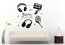 Load image into Gallery viewer, Dj Music Headphones Microphone Cassette Tape Melody Notes Wall Decal Vinyl Sticker Mural Room Decor L1237