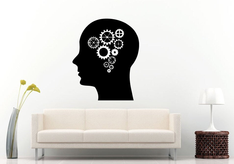 Mechanical Brain Activity Human Thinking Head Enigma Wall Decal Vinyl Sticker Mural Room Decor L1240