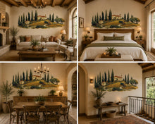 Load image into Gallery viewer, Tuscany Wall Decal for Airbnb, Boutique Hotel Wall Decor, Italian Villa Landscape, Mediterranean Guest Room Decor, Vineyard Wall Art