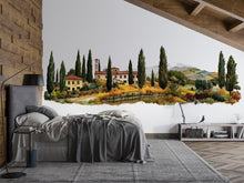 Load image into Gallery viewer, Tuscany Wall Decal, Airbnb Bedroom Decor, Boutique Hotel Wall Art, Italian Villa Landscape, Tuscan Vineyard Decor, Mediterranean Wall Decal
