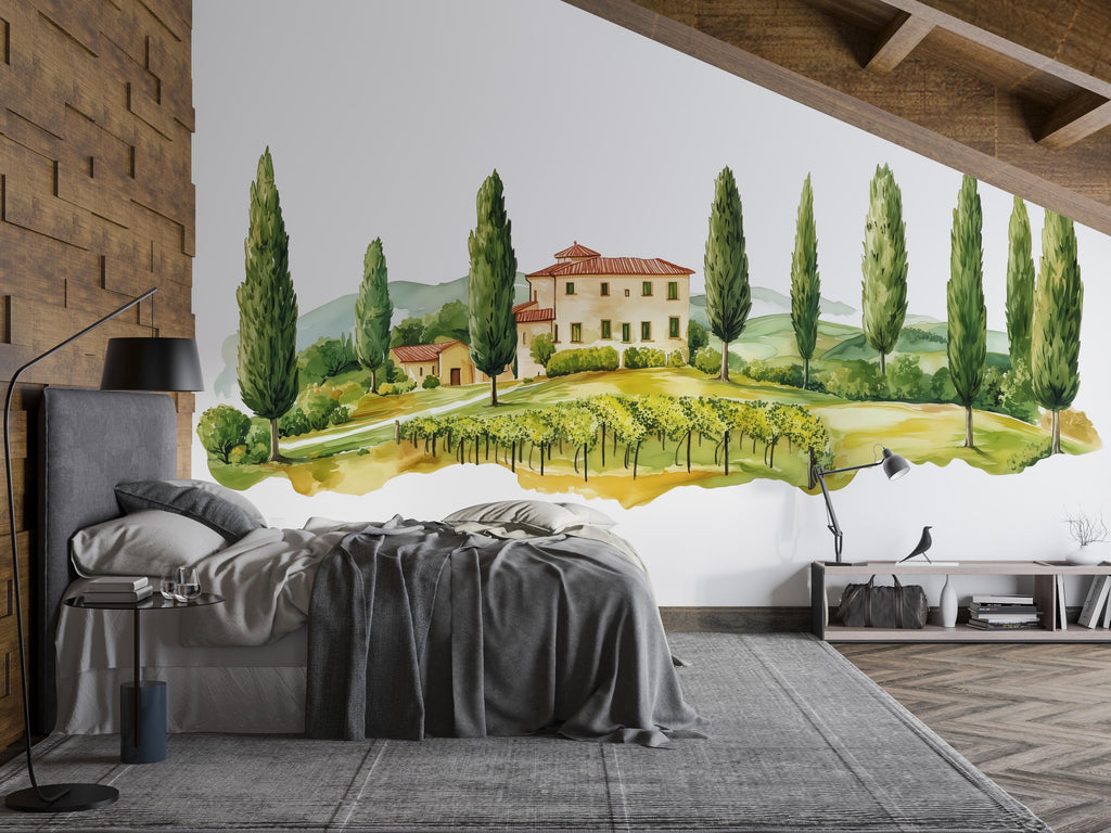 Tuscany Wall Decal, Airbnb Dining Room Decor, Boutique Hotel Wall Art, Italian Villa Vineyard Decor, Mediterranean Wall Decal, Tuscan Decor