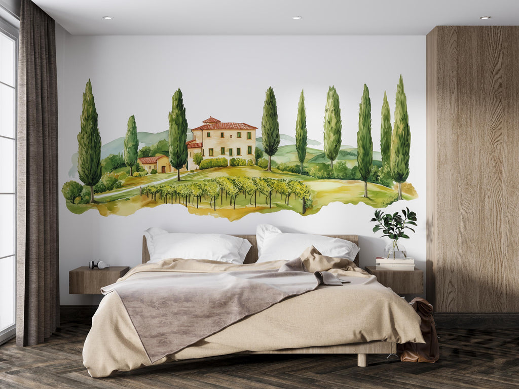 Tuscany Wall Decal, Airbnb Dining Room Decor, Boutique Hotel Wall Art, Italian Villa Vineyard Decor, Mediterranean Wall Decal, Tuscan Decor