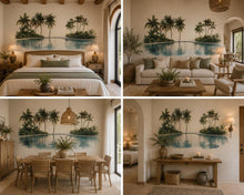 Load image into Gallery viewer, Tropical Pool Wall Decal, Airbnb Bedroom Decor, Boutique Hotel Wall Art, Palm Tree Wall Decal, Resort Wall Decor, Coastal Vacation Rental