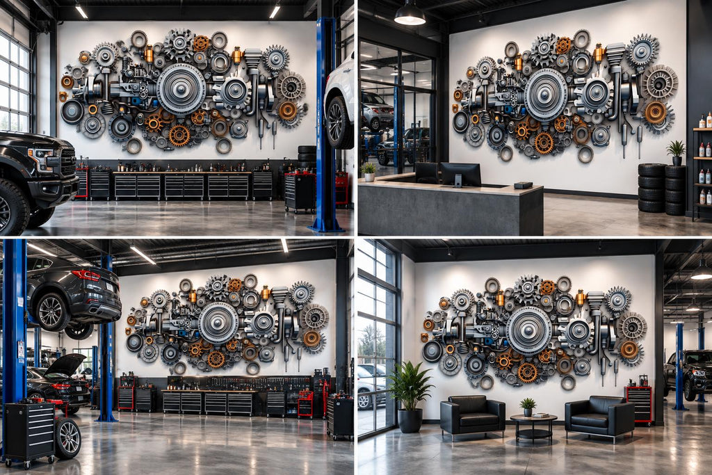 Auto Mechanic Wall Decal, Car Parts Wall Art, Auto Repair Shop Decor, Garage Gear Wall Decal, Automotive Service Center Decor