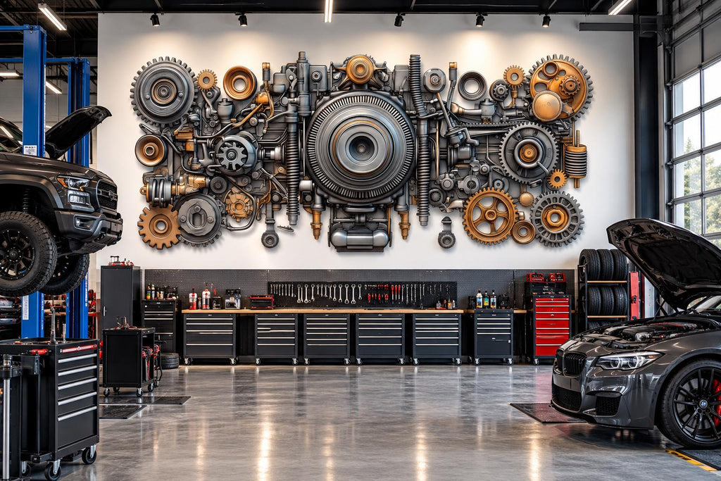 Auto Mechanic Wall Decal, Engine Parts Wall Art, Auto Repair Shop Decor, Garage Gear Wall Decal, Automotive Service Center Decor