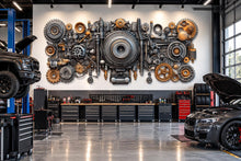 Load image into Gallery viewer, Auto Mechanic Wall Decal, Engine Parts Wall Art, Auto Repair Shop Decor, Garage Gear Wall Decal, Automotive Service Center Decor
