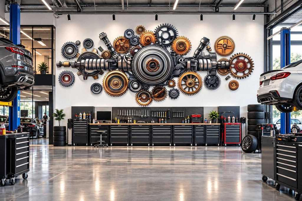 Auto Mechanic Wall Decal, Gear Wall Art, Auto Repair Shop Decor, Engine Parts Wall Decal, Garage Automotive Service Center Decor