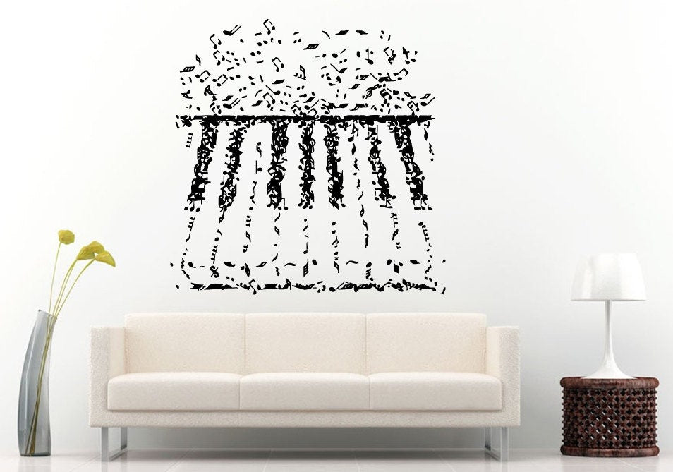 Forte Piano Keyboards Made From Music Melody Notes Wall Decal Vinyl Sticker Mural Room Decor L1246