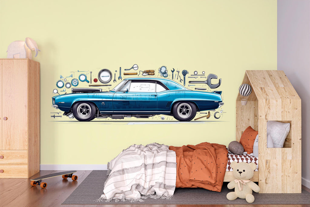 Classic Car Wall Decal, Muscle Car Wall Art, Auto Repair Shop Decor, Vintage Car Garage Decal, Automotive Service Center Decor