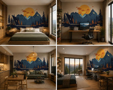 Load image into Gallery viewer, Mountain Wall Decal, Sunset Forest Landscape Wall Art for Home Office