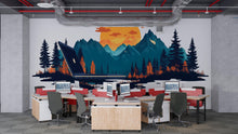Load image into Gallery viewer, Mountain Wall Decal, Sunset Forest Landscape Wall Art for Home Office